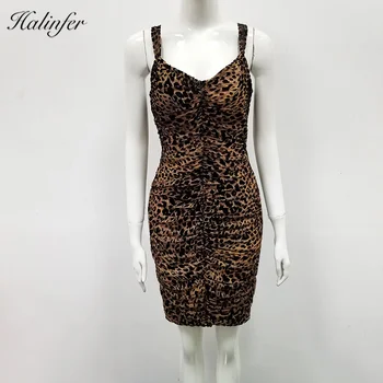 

Halinfer2019 new summer women dress sexy bodycon Strapless Leopard Print bandage dress elegant celebrity party dresses vestidos