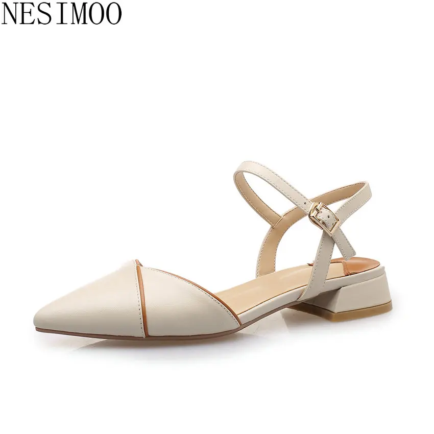 

NESIMOO 2019 Suede Pointed Toe Low Heel Square Heel All Match Concise Casual Spring Summer Shoes Women Sandals Size 34-39