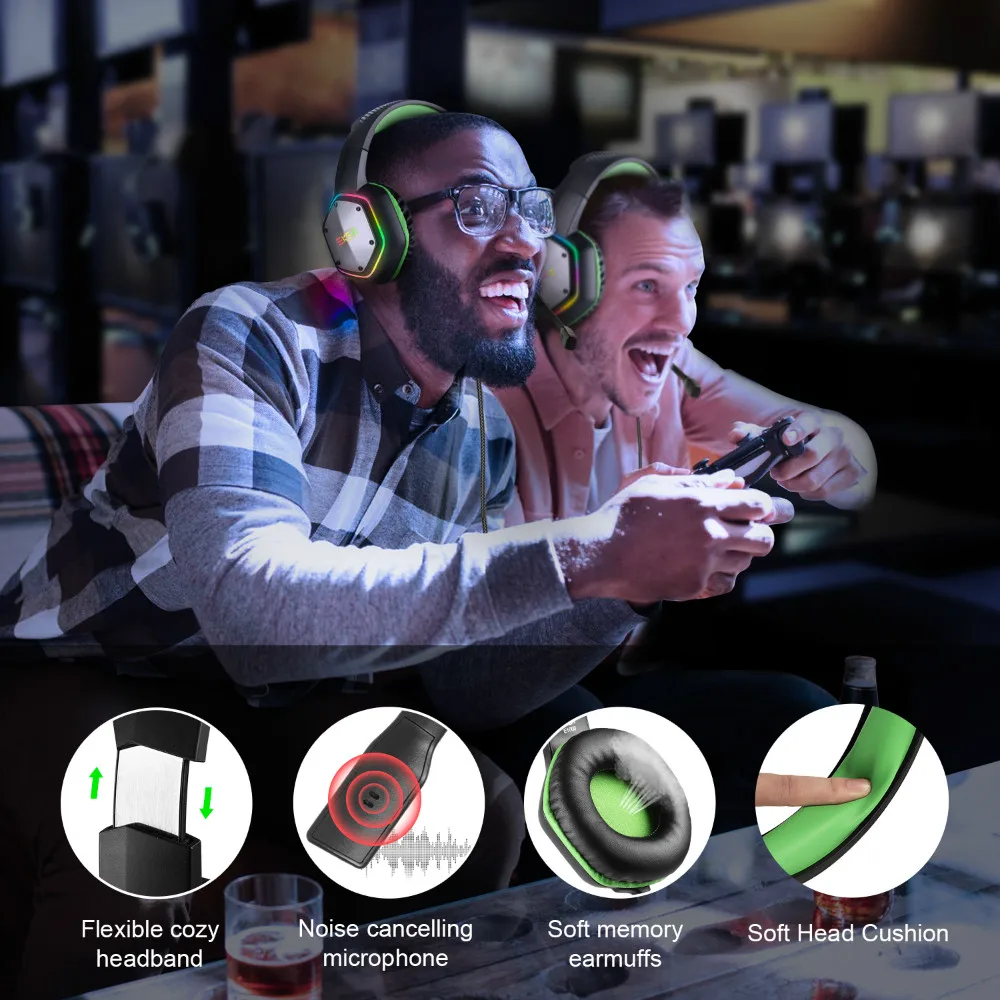 Auriculares para juegos EKSA E1000 con micrófono con cancelación de ruido RGB luz 71 sonido envolve