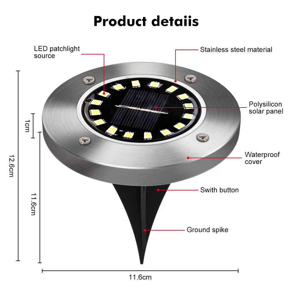 4pcs 16 LED Solar Powered Ground Light Waterproof Garden Pathway Deck Lights With Solar Lamp for Home Yard Driveway Lawn Road