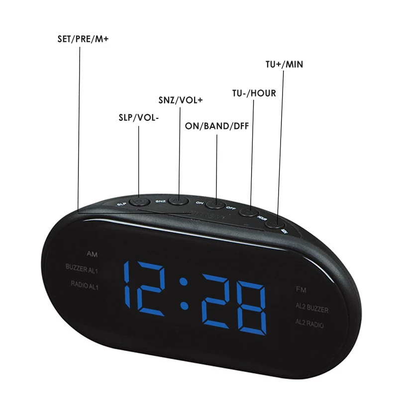 США/ЕС Plug современная мода электронные AM/FM светодиодное радио с часами настольные часы цифровые настольные часы функция повтора