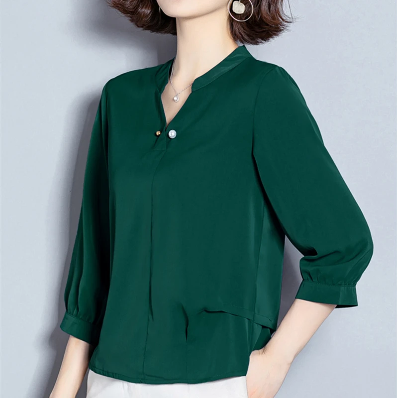 Korean Fashion Silk Women Blouses Satin Three Quarter Women Shirts Plus Size XXXL/4XL Blusas Femininas Elegante Ladies Tops - 33035845470