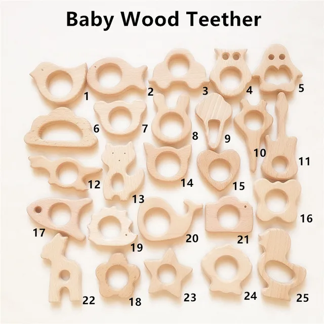 Chenkai 20pcs Organic Baby Wooden Teether Natural Teething Grasping