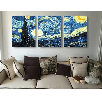 

3 picture combinations Painting By Numbers DIY Van Gogh's Starry Night Canvas Art picture Acrylic Coloring By Numbers Home Decor