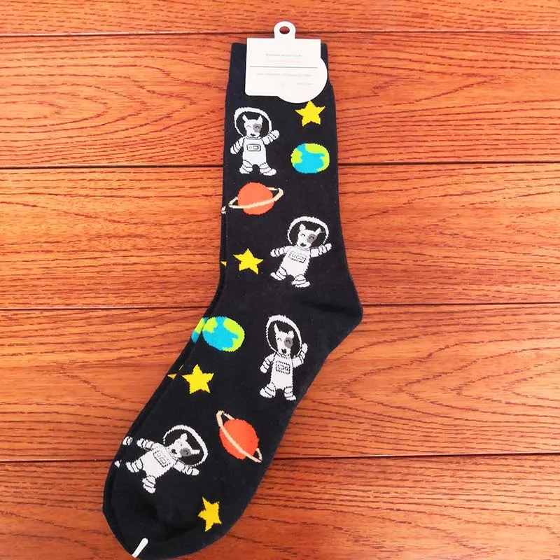 Носки с изображением галактики Бультерьера с планетой и звездами, милые носки с космонавтом, женские забавные носки, мультяшная Вселенная, собака, стиль 50 пар