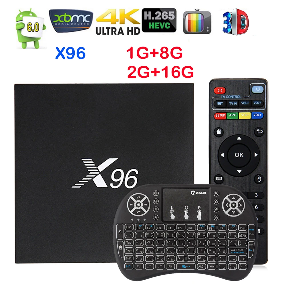 [X96] Android 6 0 ТВ Box Amlogic S905X 1 ГБ/8 ГБ 2 ГБ/16 4 ядра Wi Fi UHD К HEVC Smart Media Player PK X96mini Декодер