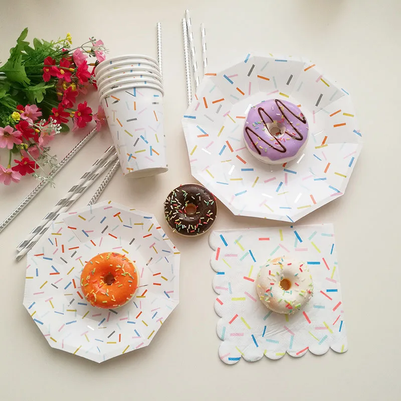 69Pcs/set Disposable Tableware Birthday Party sets Colorful Cake Plate Straws Cups Wedding Party Decoration Festival Supplies