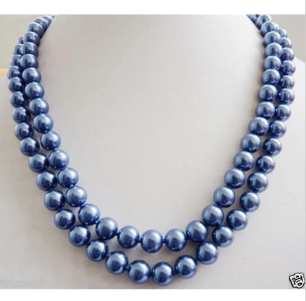 

Free shipping >>>>>>Love 10MM Navy Blue Shell Pearl Necklace AAA 33"l01