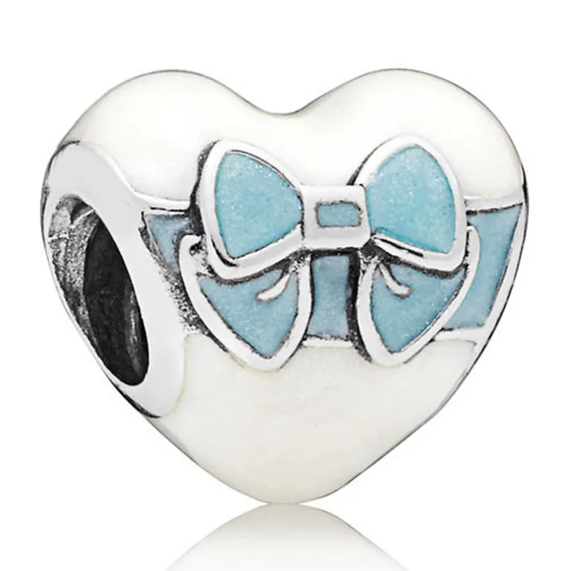 

New 925 Sterling Silver Bead Charm Mix Enamel Beautiful Bow Wraps Up Heart White Day Love Beads Fit Pandora Bracelet Diy Jewelry