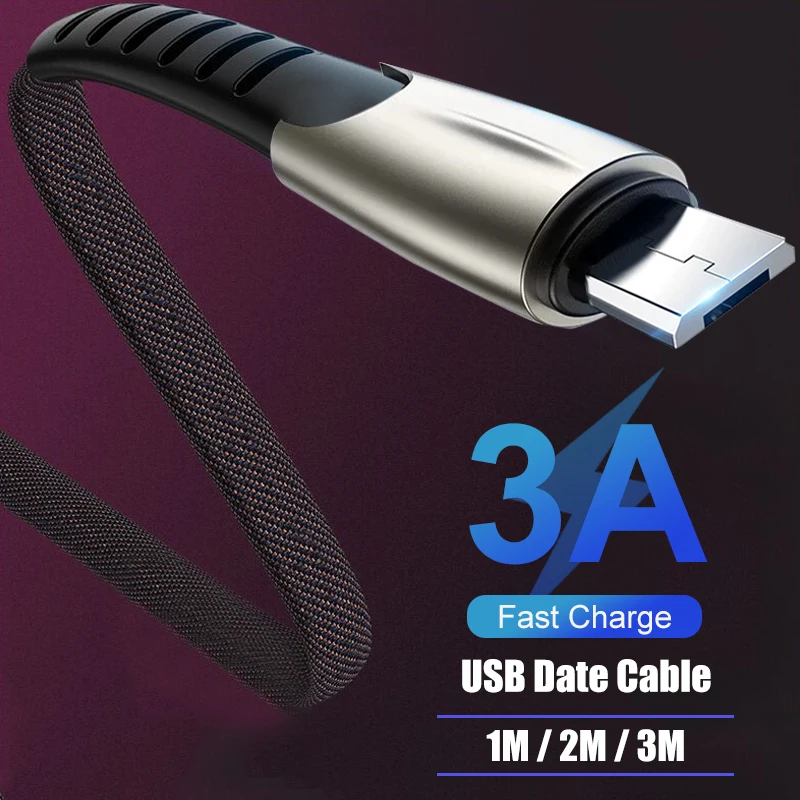 

1m 2m 3m Micro USB Cable 3.0A Fast Charge USB Data Cable For Samsung Xiaomi Android Mobile Phone USB Micro Charging Data Cord
