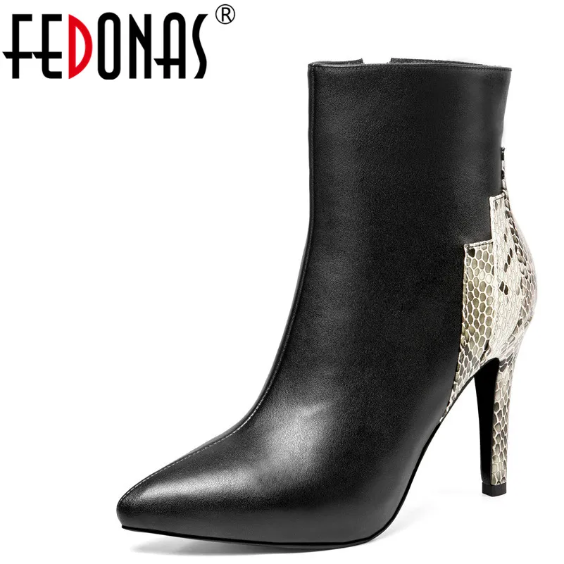 

FEDONAS1Fashion Women Ankle Boots Autumn Winter Warm Genuine Leather High Heels Shoes Woman Pointed Toe Party Brand Martin Boots