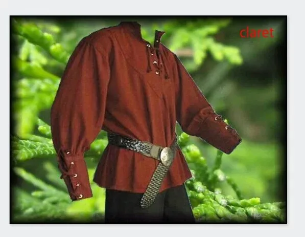 Men Medieval Renaissance Grooms Pirate Reenactment Larp Costume Lacing Up Shirt Bandage Top Middle Age Clothing For Adult 3XL