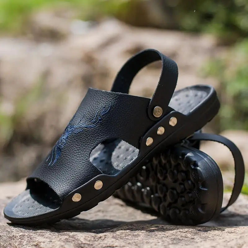 

Men's Slippers Casual Leather Sandals Fashion Trends Beach Shoes Non-slip Wearable Soft Bottom