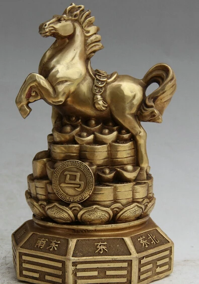 

JP S0524 8" Chinese Brass success Wealth Feng Shui Zodiac Year Horse Statue sculpture