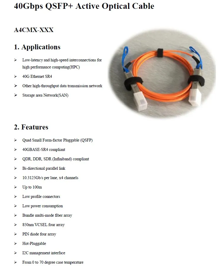 40 г QSFP to QSFP 3 м (9ft) OM2 AOC active-оптический кабель совместим