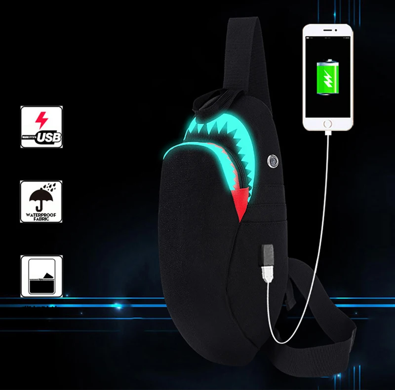 Anti Theft Backpack Men Women Oxford USB Charging Chest Bag Shark Night Reflection Design Teenager Single Shoulder Bag BP0219 (1)