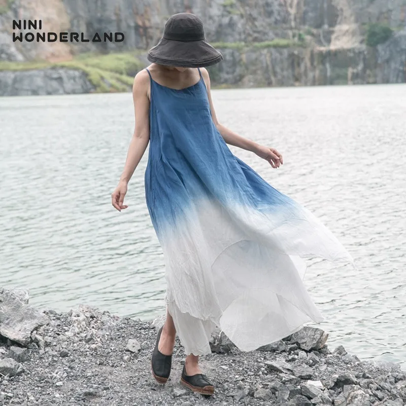 Женское длинное платье без рукавов NINI WONDERLAND асимметричное винтажное с