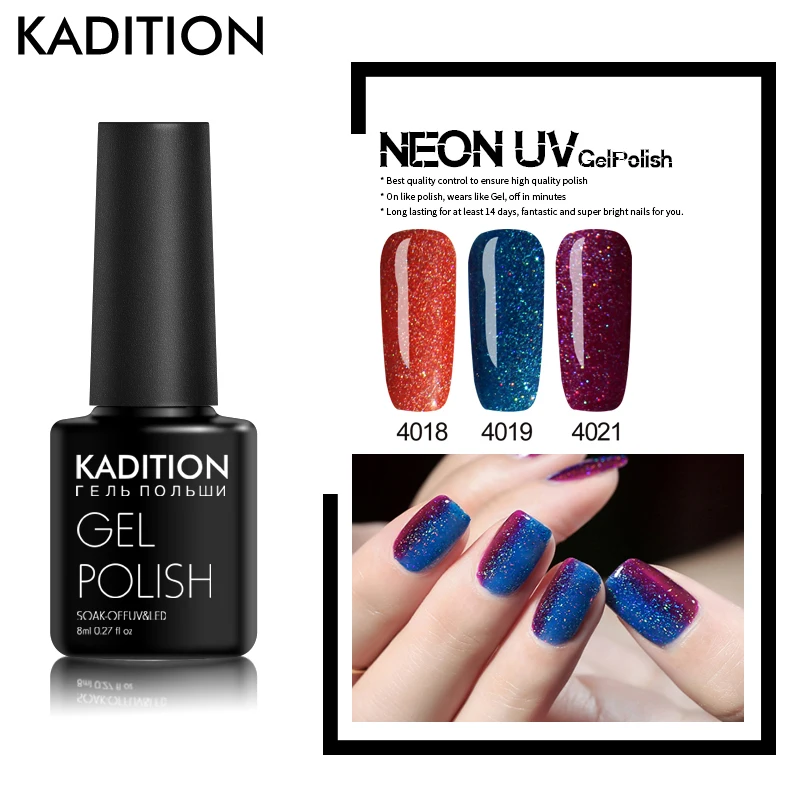 

KADITION Glitter Neon DIY Nail Art Color Gel Polish UV LED Nail Gel Varnish Semi Permanent of Long Lasting Design Nails Polish