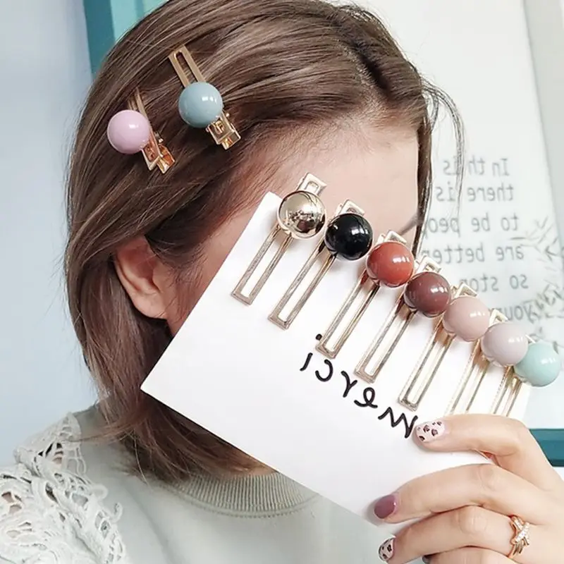 Прямоугольные полые металлические заколки для волос корейские женские милые яркие цвета Круглый акриловый шар Утконос шпилька боковая челка заколка