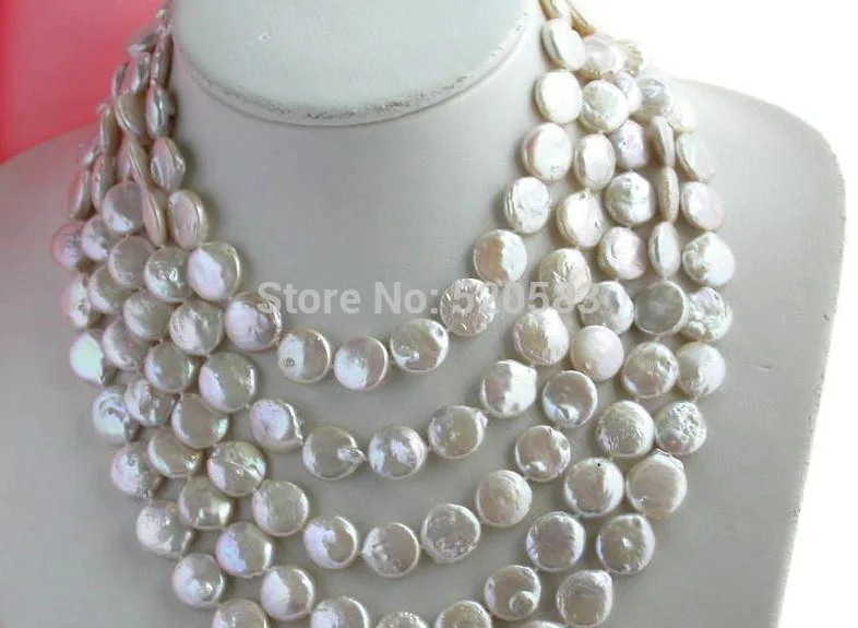 

long 100" 14mm coin white freshwater pearl necklace (A0513)