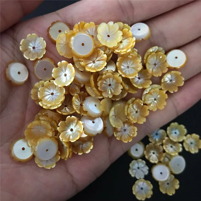 

K's Gadgets Shell Beads Yellow Natural Mother Of Pearl Shells Flower Texture Curved DIY Beads For Jewelry Makings 10pcs/lot