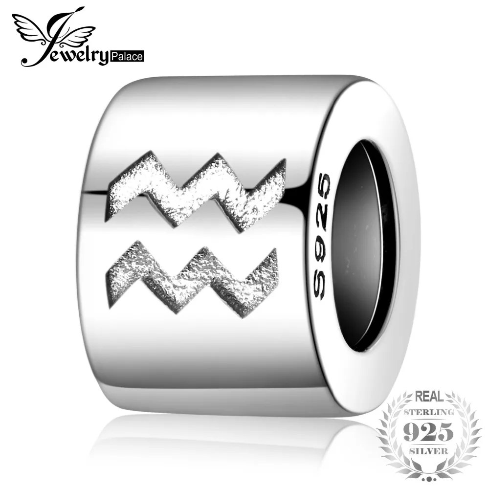 

JewelryPalace 925 Sterling Silver Engraved Star Zodiac Sign Aquarius Bead Charm Fit Bracelet Trendy Jewelry Gift For Best Friend