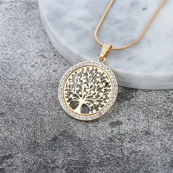 

FDLK Hot Tree of Life Crystal Round Small Pendant Necklace Gold Colors Rose Gold Colors Collier Elegant Women Jewelry Gifts