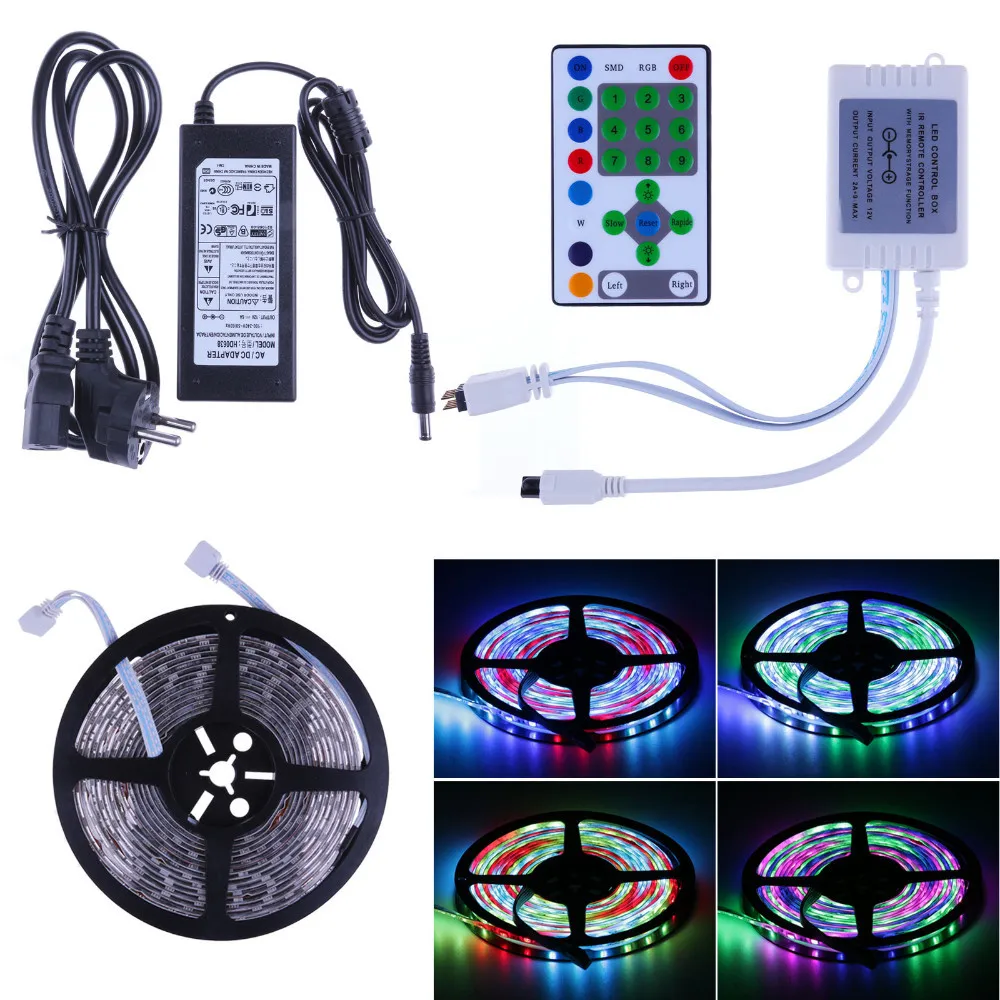 

5M SMD 5050 54led/m 270LEDs Waterproof Horse Race RGB LED Strip light+ 25 keys IR remote Controller + 12V 6A Power adapter