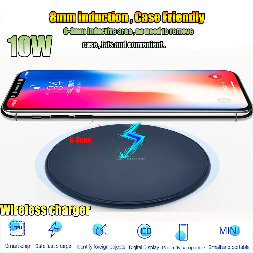 Беспроводное зарядное устройство для Huawei P30 Pro Qi быстрая зарядка iPhone XS/XR Samsung S10 Plus