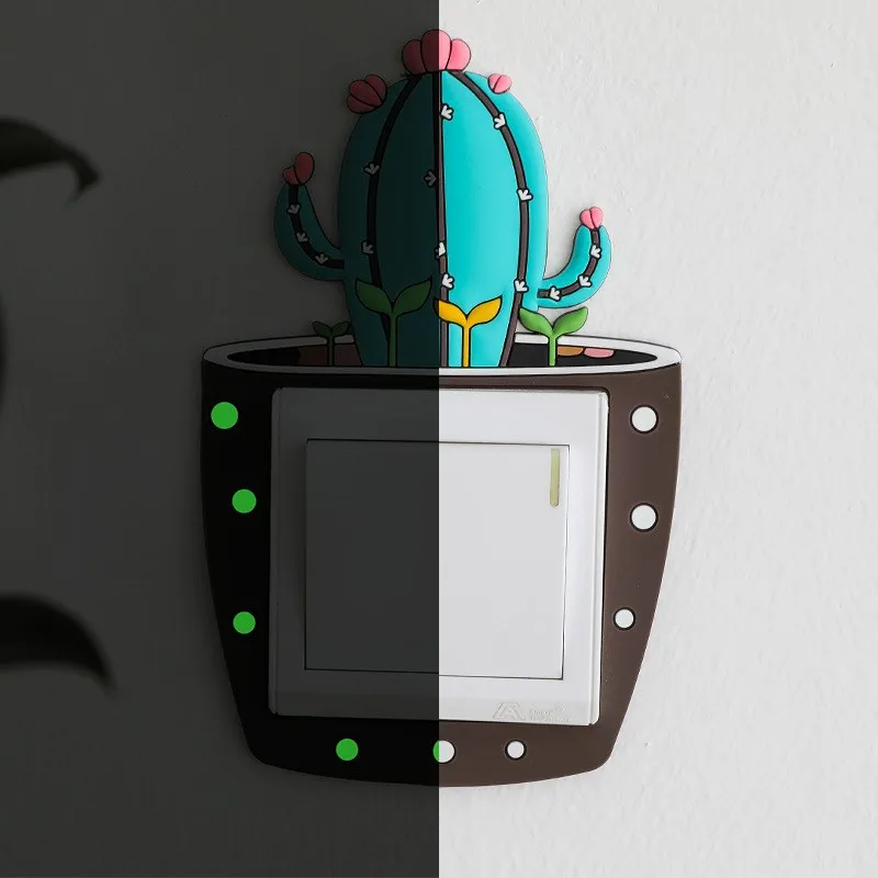 

Cute Cartoon 3D Cactus Fluorescent Wall Silicone On-off Switch Stickers Kids Luminous Light Switch Outlet Home Decorations