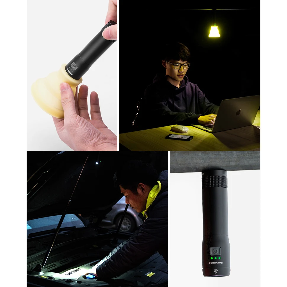Excellent ROCKBROS Bicycle Light Headlight Waterproof LED Power Bank USB Rechargeable Battery Replaceable 6 Modes Bike Light Flashlight 4