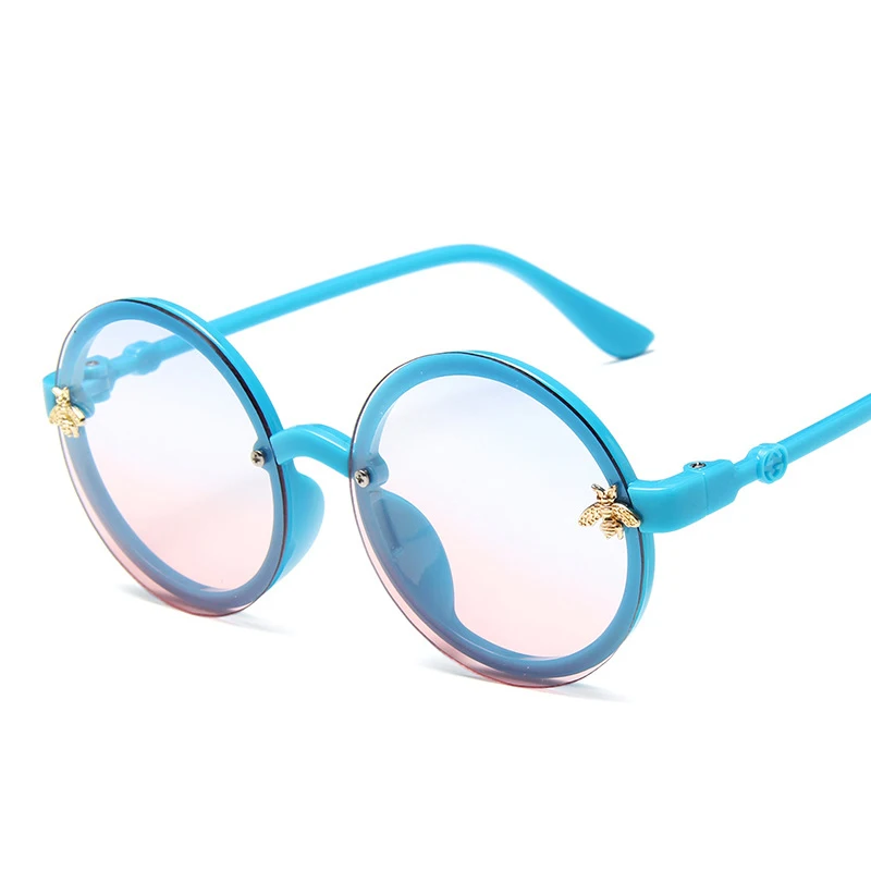 Стимпанк пчела детские солнцезащитные очки мальчики девочки Круглые Солнцезащитные очки Роскошные винтажные детские солнцезащитные очки Oculos Feminino аксессуары - Цвет линз: Синий