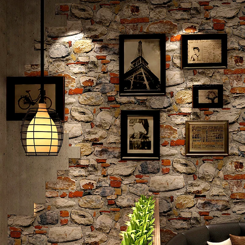 

Vintage Wallpaper 3D Embossed Brick Stone Wall Paper For Walls Restaurant Cafe Kitchen Background Wall Covering Creative Decor