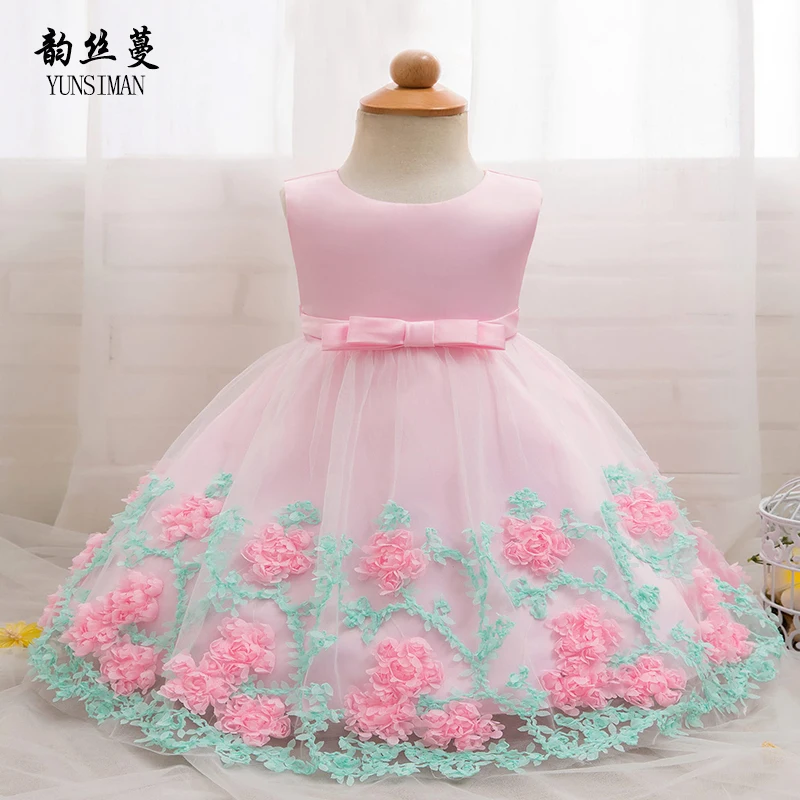 Baby Dress for Newborn 3 6 9 12 18 24 Months Baby Girl Clothes Dresses Flower Bow 1 Year Birthday Dress Vestido Infantil 2M06