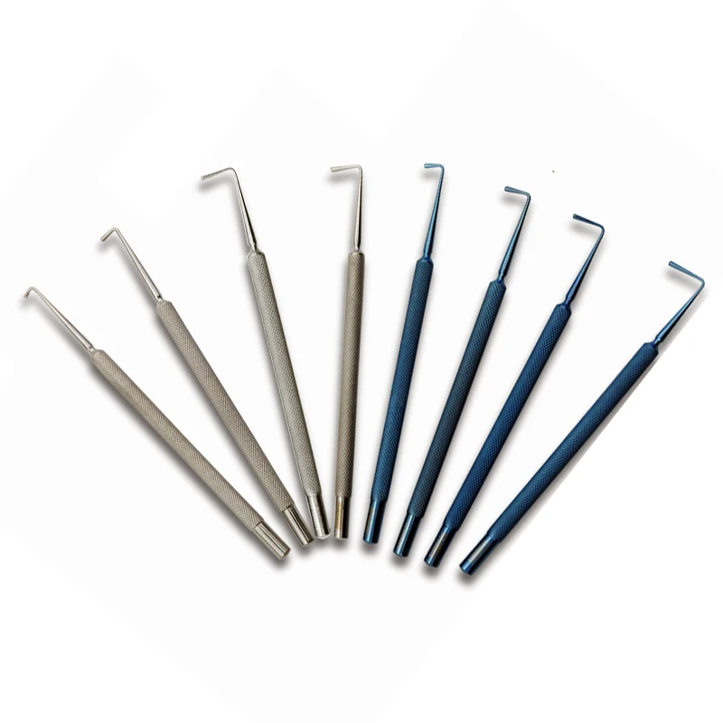 Titanium alloy stainless steel microscopy device squint hook 6 8 10 12mm flat handle round perforated non-porous h |