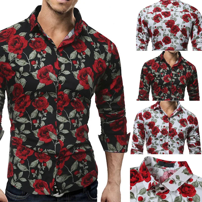 Luxury Shirt Men Sleeve Shirts Long Sleeve Rose Shirt Men Rose
