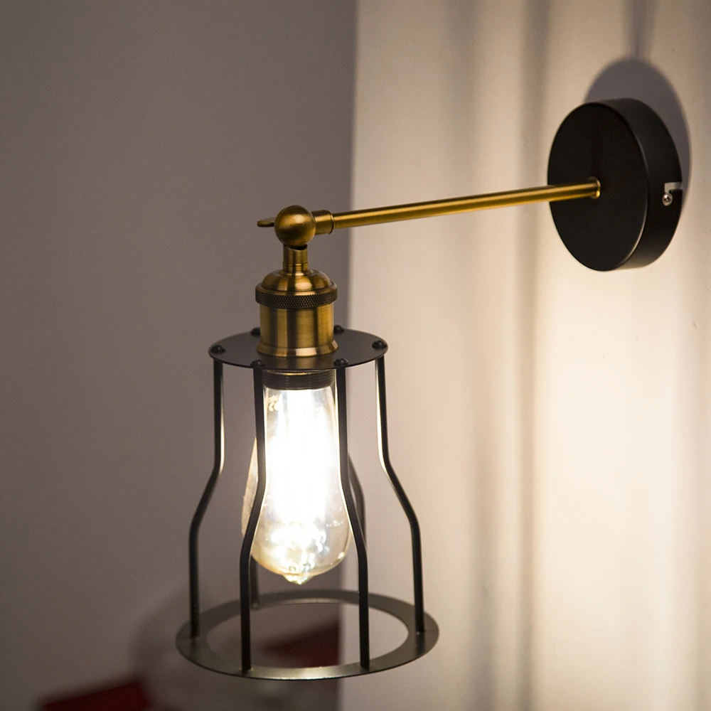 

Vintage Iron Wall Lamp Modern Black metal cage Wall Lights Bedroom bedside lamp Hallway wall Retro lighting