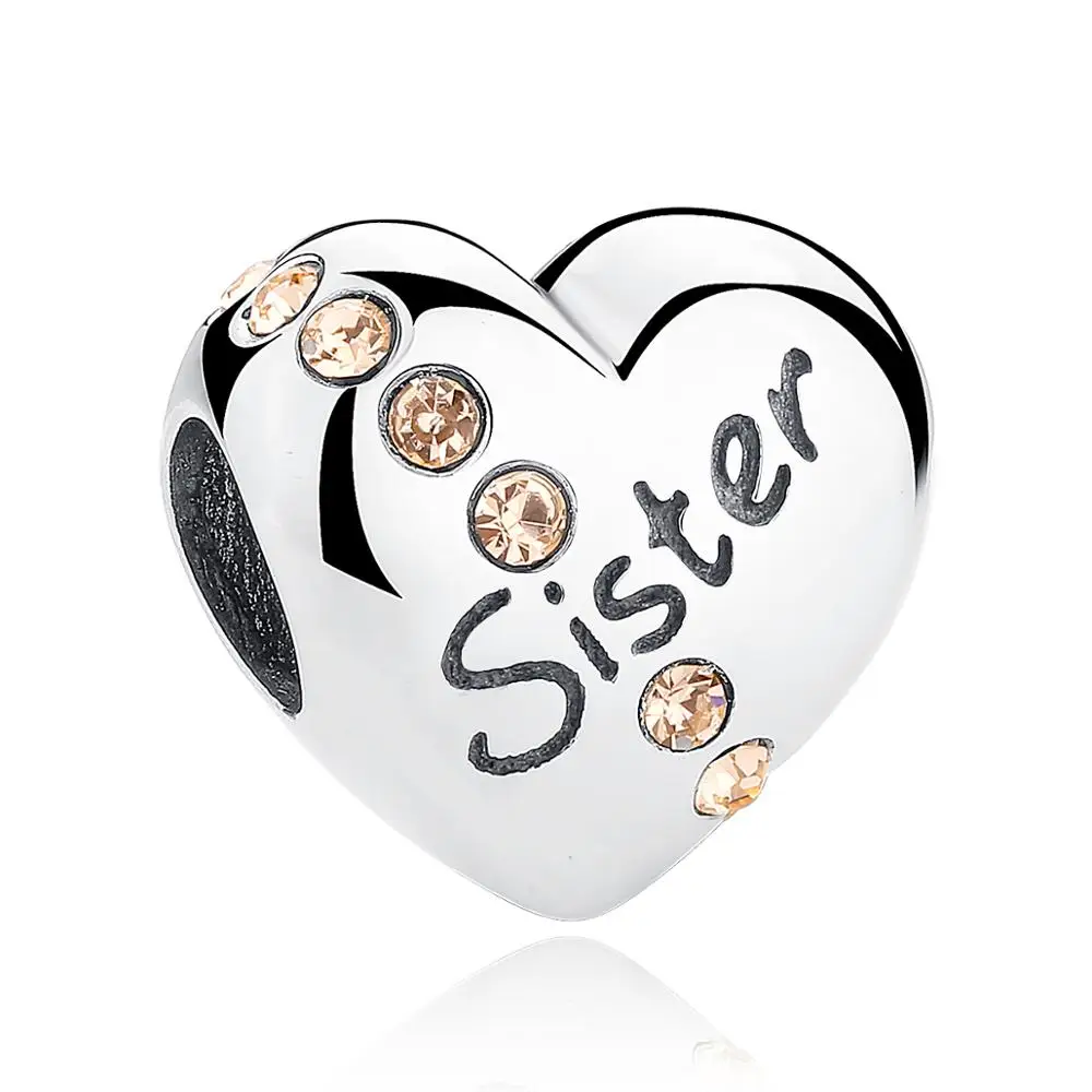 

Hermosa New Trendy 925 Sterling Silver Sister Floating Heart Charm fit Bangles Jewelry Making Family Gift SCC008