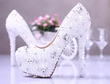 2016 Best Rhinestone Wedding Shoes Gorgeous Bridal Shoes Round Toe White Elegant Shoes High Heel Dress Shoes Size34 to 39