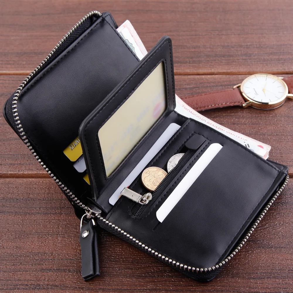 Ruanyi Wallet Leather Short Wallet Top Layer Leather Casual Fashion Purse for Men Color : Black, Size : S
