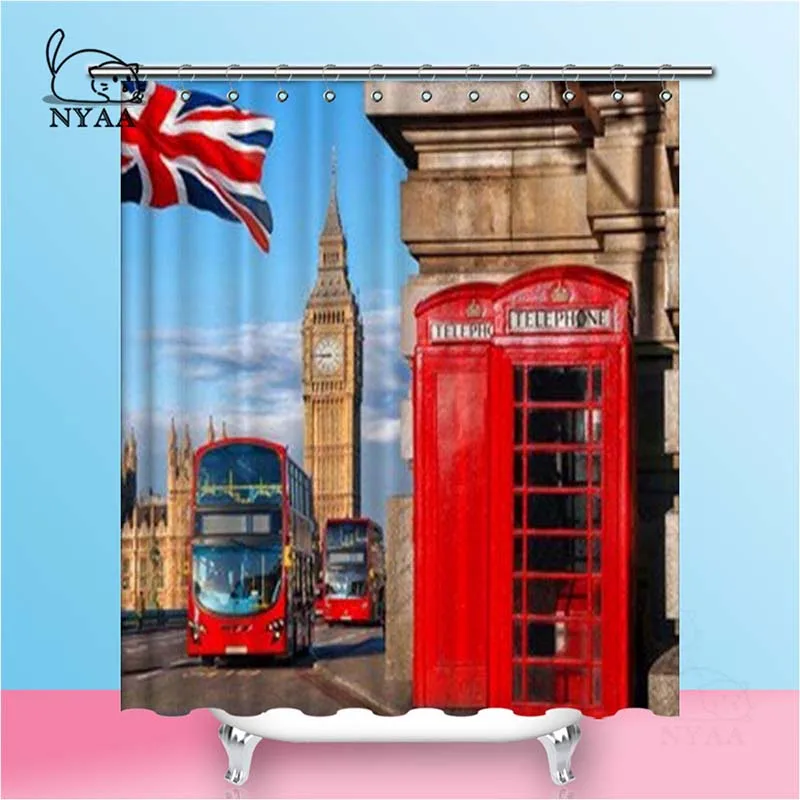 

Nyaa Big Ben Double Decker Bus Shower Curtains London Symbols Waterproof Polyester Fabric Bathroom Curtains For Home Decor