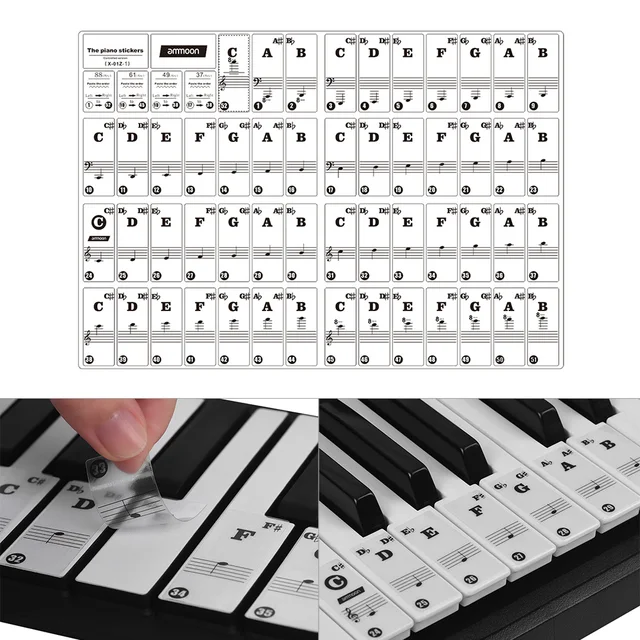 ammoon 37/ 49/ 61/ 88 Key Piano Stickers for MIDI Keyboards Removable Keyboard Aticker