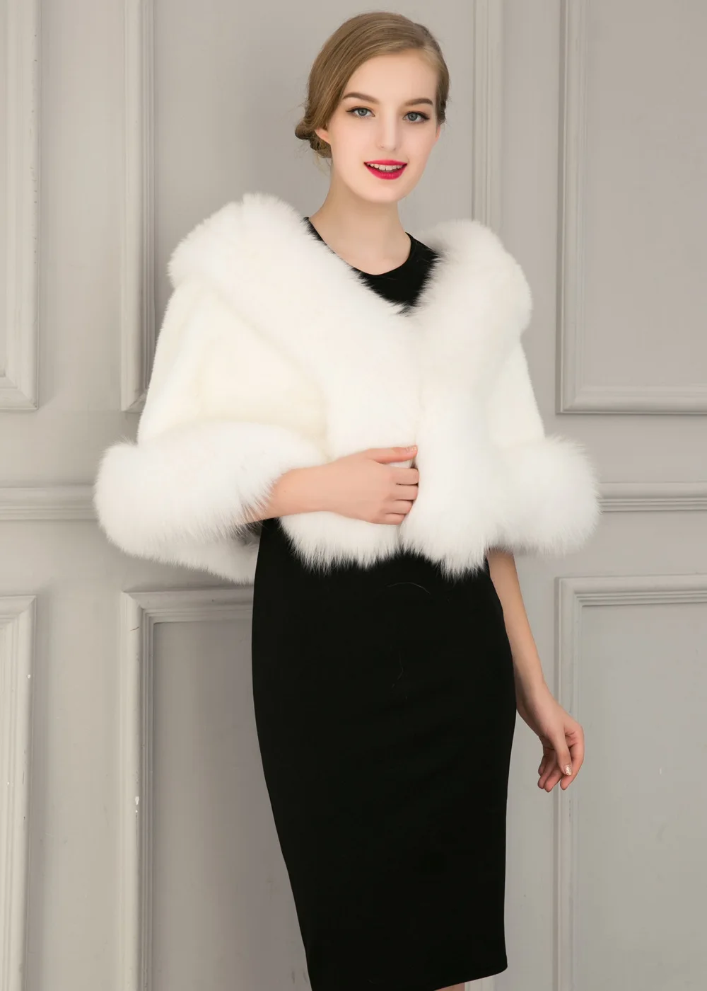 Europe and America autumn and winter new imitation fur bride dress bridesmaid fur shawl cape coat (11)