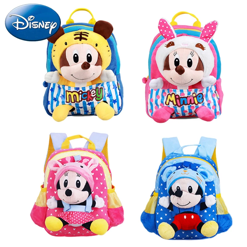 

DISNEY Children 3D Mickey Bag Backpacks Cartoon Plush Minnie Kindergarten Kids Girls Boys Animal 2-8 Year