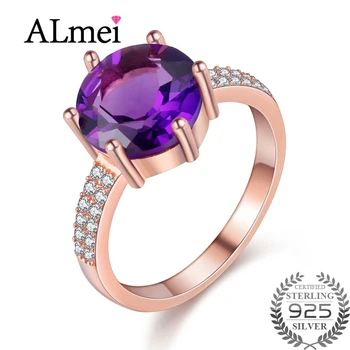 

Almei 2.5ct Amethyst Female Purple Ring Rose Gold Color Jewelry Vintage Wedding Rings Silver 925 Birthtone with Box 40% FJ104