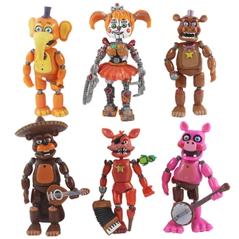 

6Pcs/set FNAF Five Nights At Freddy's Toys Freddy Fazbears Pizzeria Simulator Ver Foxy Chica Lighte Movable Joints Doll Kids Toy