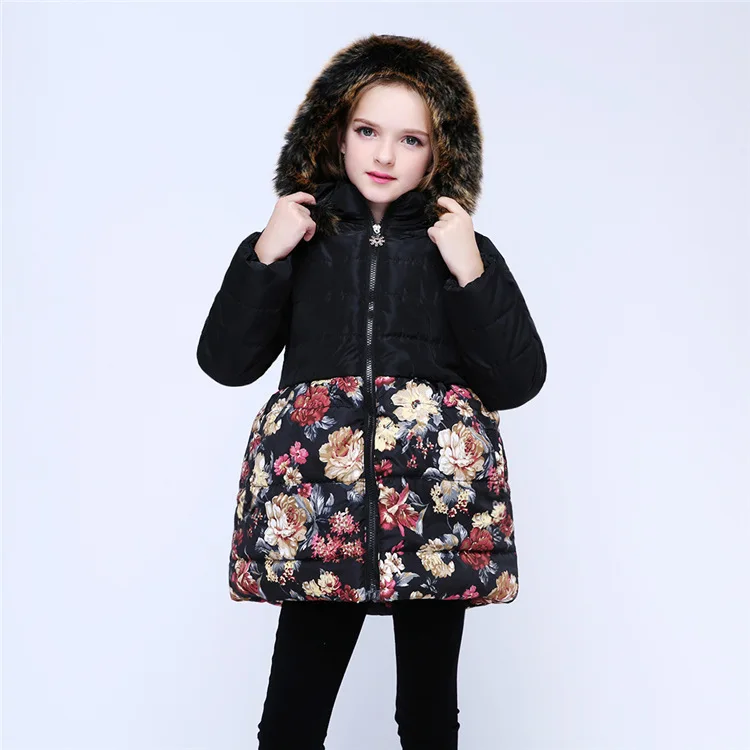 

Kids Thicken Winter Jackets For Girls Flower Fur Collar Warm Children Girl Outerwear Coats Girls Parkas Clothes For Christmas