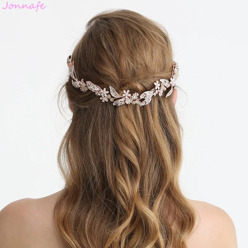 Jonnafe розовое золото Цветочная повязка на голову для Стразы для невесты свадебная тиара Корона аксессуары волос ручной работы свадебные украшения