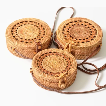 

Burminsa Round Rattan Crossbody Bags For Women Handmade Woven Small Ladies Messenger Bags Beach Female Shoulder Bags Summer 2020