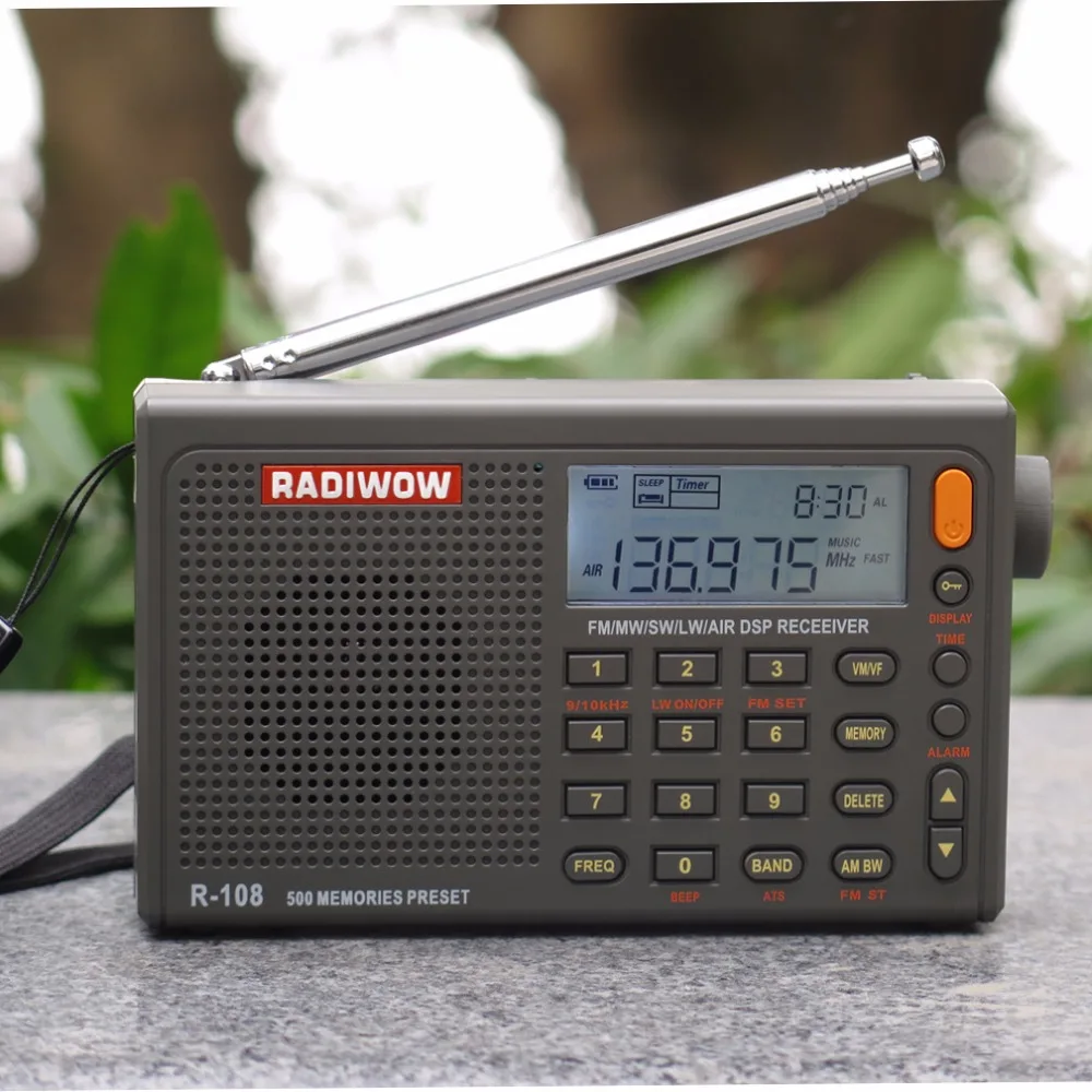 Radiwow R-108 цифровой портативный Радио Стерео FM/LW/SW/MW/AIR/DSP с ЖК-дисплеем/высококачественной функцией звуковой сигнализации для внутреннего и наружного использования